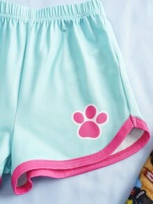 SHEIN | PAW Patrol Young Girl Crew Neck Short Sleeve T-Shirt And Shorts Loungewear Set - Mint Green - View 6
