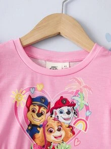 SHEIN | PAW Patrol Young Girl Fun Round Neck Cartoon Print Mesh Dress - Pink - View 4