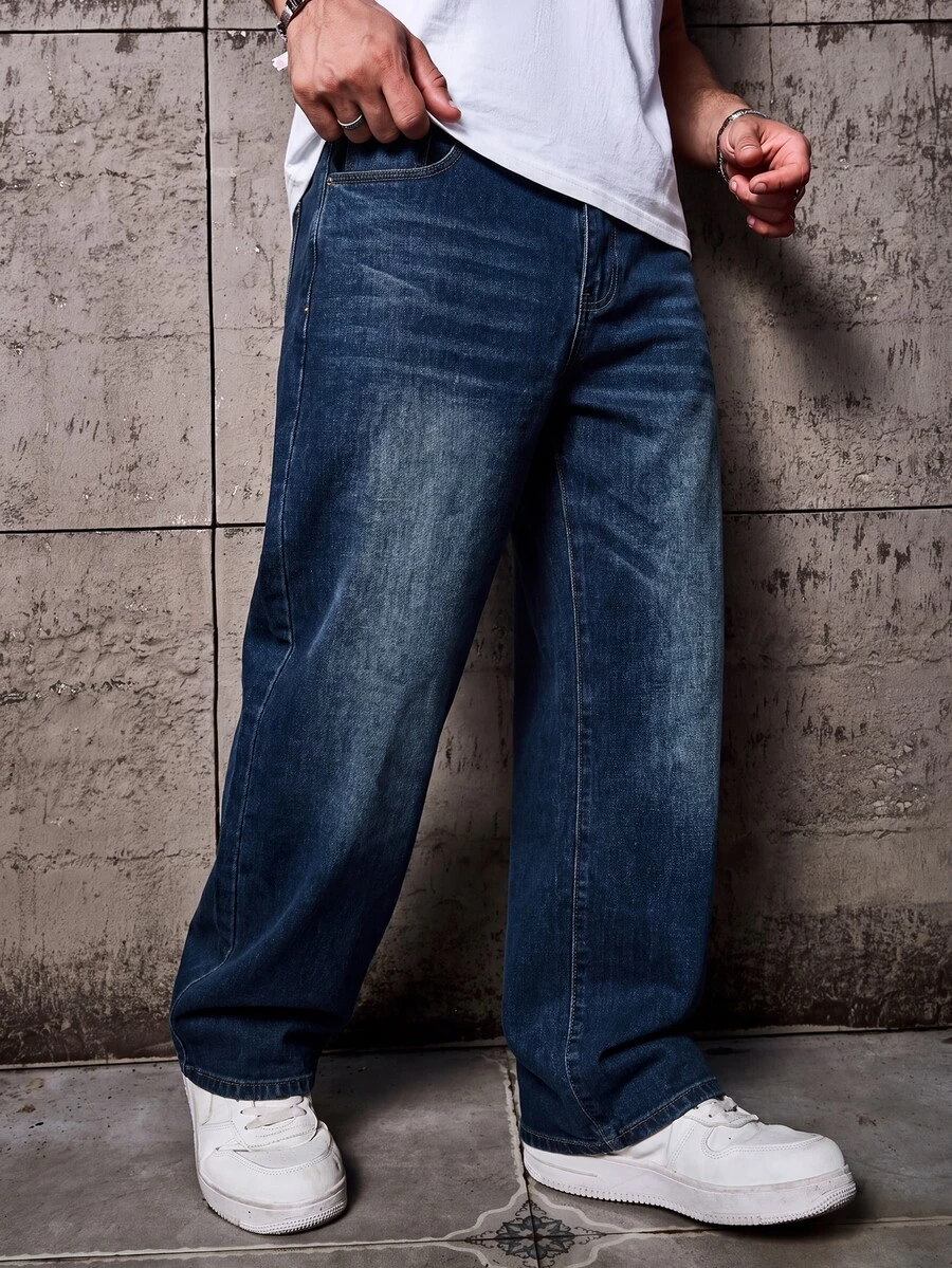 RHETRK Men's Plus Size Fashion Travel Pocket Denim Jeans - Dark Wash - View 1