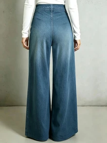 Trelyra Women's Fashion Cross Eyelet Lace-Up Printed Elastic Waist Long Pants - Blue - View 2
