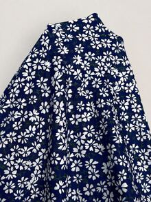 Solflare Casual Women Plus Size Floral Print Dress With Asymmetric Neck Top Set - Navy Blue - View 3