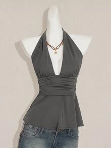 SHEIN ICON 萬聖節女性掛脖露背黑色娃娃裝背心 - 灰色 - 查看 4