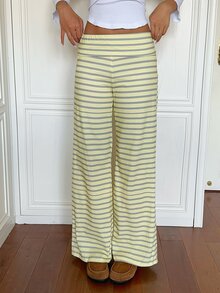 CovetEZ Women's Striped Straight Leg Loose Casual Versatile Long Pants - Green - View 4