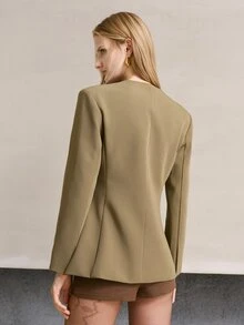 MOTF PREMIUM WOMEN'S SOLID COLOR ELEGANT WAIST RUCHED BLAZER - Army Green - View 4