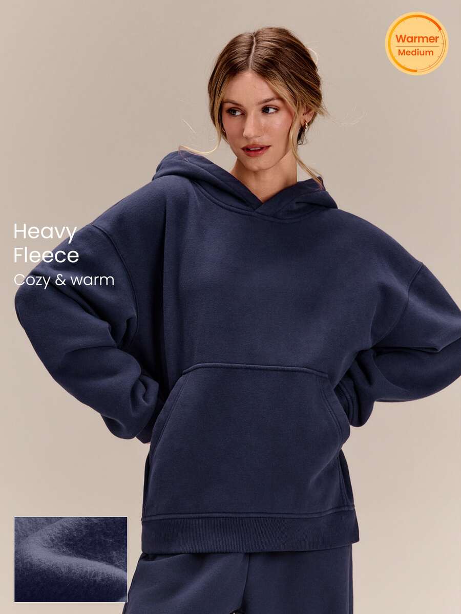 GLOWMODE Heavyweight Fleece Oversized Sweatshirt Pocket Thick Thermal Warm Winter Valentine's Day - Navy Blue - View 1