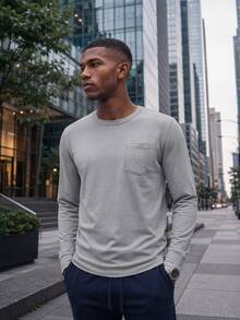 TekDrob Anti-Odor Straight Modal T-Shirt With Single Patch Pocket And Long Sleeves - Grey - View 7