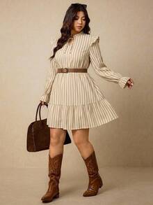 Elaquor Plus Size Women's Striped Pleated Casual Party Dress Fall - Multicolor - View 1