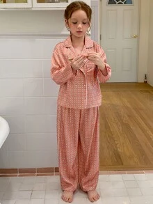 Dazy Kids Tween Girl All-Over Print Long Sleeve Top And Pants Casual Daily Home Sleepwear Set Fall - Watermelon Pink - View 3