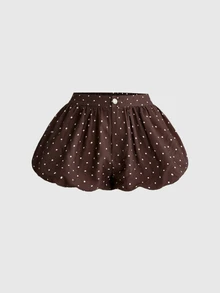 ROMWE Vintage Y2K Retro Polka Dot Sweet Versatile Low Waist Women's Shorts - Brown - View 1