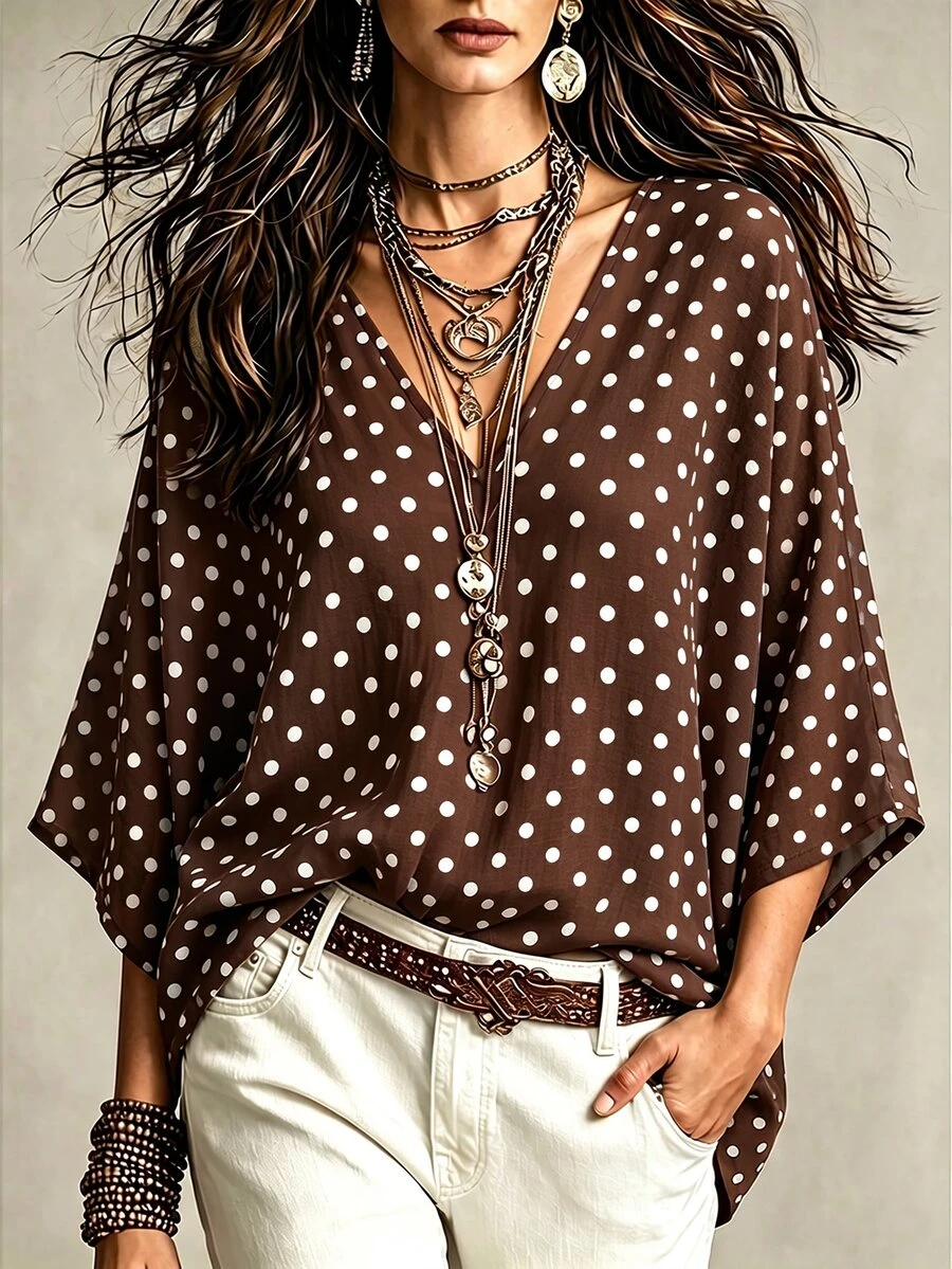 Glimmora Women's Polka Dot Casual Versatile Daily Wear Shirt - Multicolor - View 1
