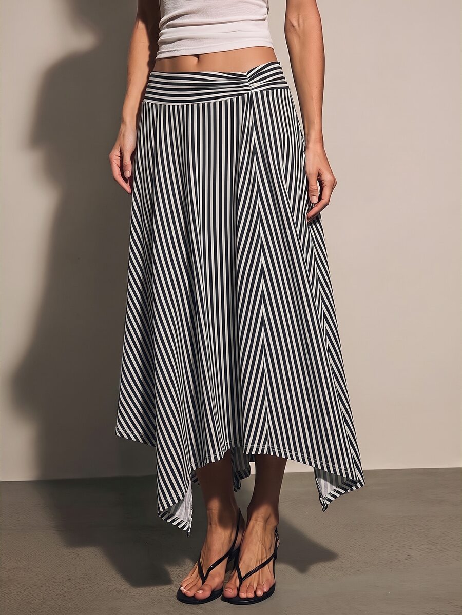 COSMINA Women's Striped Asymmetrical Hem Skirt - Multicolor - View 1