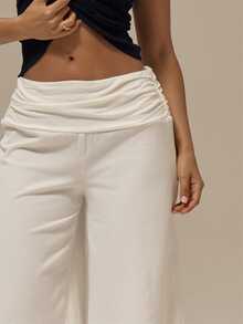 MUSERA ESSENTIALS Ruched Detail Wide Leg Capri Trousers Summer Girly Everyday Loungewear - White - View 5