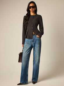 COSMINA Women's Casual Elegant Brown Waist-Cinching Commuter Blouse - Brown - View 3