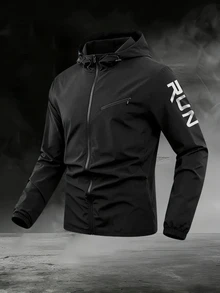 Gym Rark Men's Letter Pattern Zipper Casual Daily Travel Sports Jacket - Black - View 3