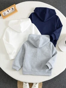 SHEIN 買2送1 男童休閒舒適時尚百搭衛衣3件套，適合返校季、生日、嬰兒洗禮、節日派對，秋冬兒童穿著 - 藏蓝色 - 查看 2