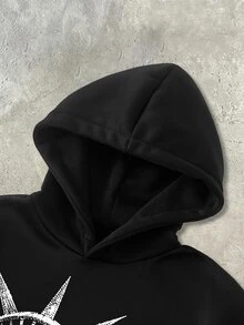 STEELVANCE 男士休閒日常連帽衫，附角色圖案 - 黑色 - 查看 4