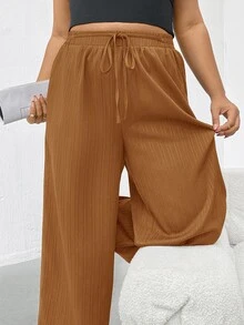 Shapeblank Bộ 3 quần casual size lớn màu trơn vải vân nổi thắt eo - Nhiều màu - Xem 8