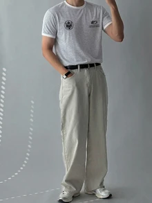DAZY Men's Summer Letter Print Patchwork Contrast Collar Burgundy T-Shirt - Grey - View 3