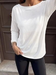 SHEIN PariChic Women's Elegant Comfortable Long Sleeve Loose Fit Back Hollow Drawstring Tie Design Yoga Sports Top - White - View 4