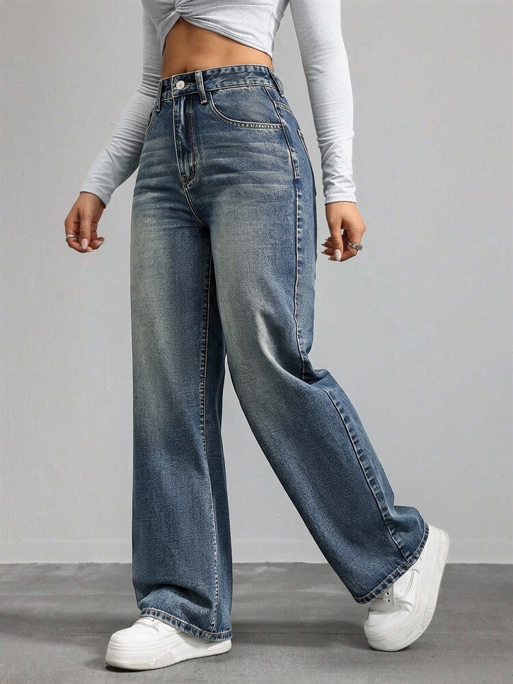 Jeanoix Petite Y2K Women's Fashion Button Pocket Denim Jeans - Medium Wash - View 4
