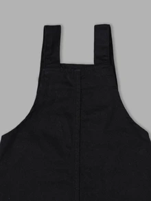 SHEIN Boys' Denim Overalls Long Pants, All Season, Soft Cotton, Classic Overalls Style, Flame Print Hem, Loose Fit Black Washed Denim Jumpsuit, Winter - Black - View 7