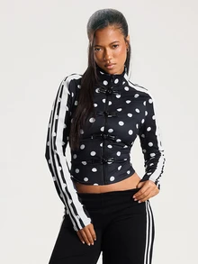 Athîral Women's Black And White Polka Dot Frog Fastening Sporty Jacket,Slim Fit,Zip Front,Striped Long Sleeves,Lightweight,Autumn Winter,Jacket For Women - Multicolor - View 6
