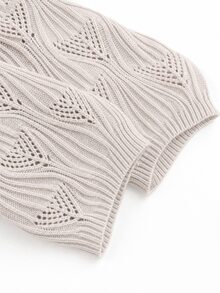 EMERY ROSE Women's Lazy Vintage Small Gold Button Jacquard Round Neck Loose Hollow Knit Cardigan Sweater Jacket, Autumn/Winter - Apricot - View 3