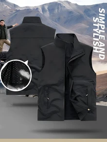 Gym Rark Men's All-Season Casual Outdoor Sports Vest With Built-In Pockets, American Style Hiking Jacket - Black - View 4