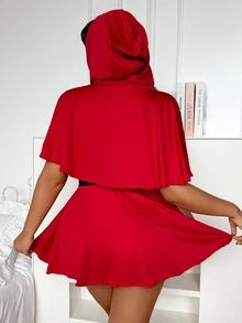 Fantasy Costume Fantasy Costume Women's Little Red Riding Hood Costume, Milk Silk Lace-Up Cami A-Line Skirt With Cape, 3-Piece Set - Red - View 2
