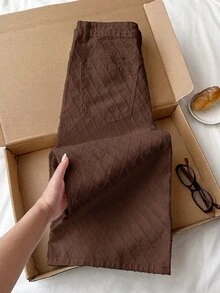 SHEIN PETITE 女款寬腿寬鬆休閒百搭牛仔褲，附口袋，秋季服飾 - 棕色 - 查看 3