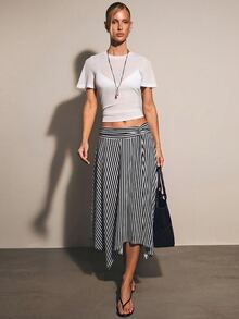 COSMINA Women's Striped Asymmetrical Hem Skirt - Multicolor - View 2