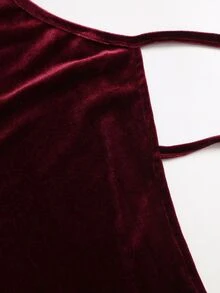 Sweetra Autumn Fashion Design New Elegant Commuter Draped Neck Draped Backless Tie-Up Deep Red Vintage Women's Tank Top For Daily Wear - Burgundy - View 4