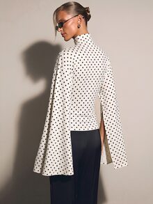 COSMINA 女款波點圖案長袖上衣，開衩袖設計，高領，秋冬穿搭 - 彩色 - 查看 3
