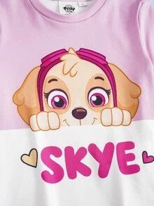 SHEIN | PAW Patrol 女童字母卡通印花短袖上衣與長褲休閒居家睡衣套裝 - 彩色 - 查看 4