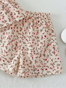 女嬰可愛度假休閒花卉印花蝴蝶結背心上衣與鬆緊腰長褲套裝 - 彩色 - 查看 6