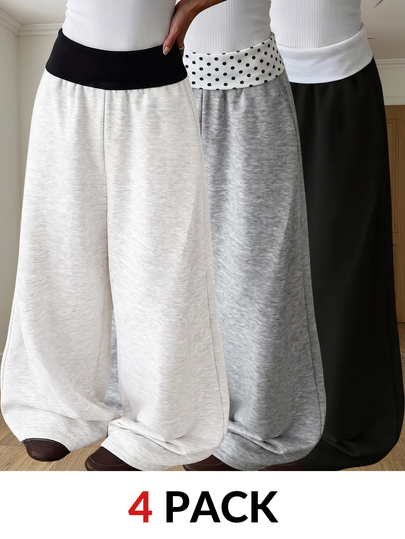 SHEIN Kids Tween Girls Colorblock Pleated Casual Versatile Daily Wear Wide Leg Sweatpants Thicken Winter