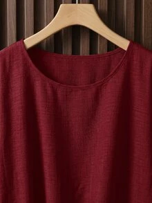 SHEIN Clasi 女款夏季綁帶上衣與百搭寬腿褲套裝 - 紅色 - 查看 5