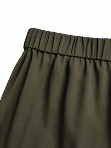 Sweetra 大尺碼女款設計款 2 合 1 金屬扣飾直筒長褲，修身優雅百搭通勤休閒褲，秋冬新款 - 橄欖綠 - 查看 6