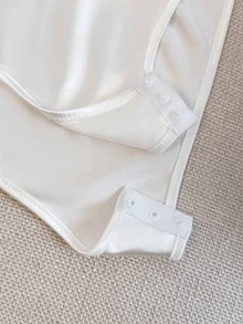 Resyla Plus Size Sweet Fashion Halter Neck Tie-Up Bodysuit With Bead Decoration - White - View 5