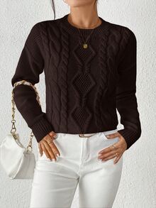Sprig & Strand Suéter casual versátil de unicolor para otoño/invierno - Café integral - Ver 3