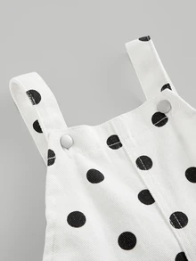 SHEIN 女童白色圓點牛仔寬鬆吊帶褲，後腰3D蝴蝶結設計 - 黑與白 - 查看 4