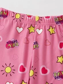 SHEIN | PAW Patrol 秋冬少女聯名款可愛小狗印花柔軟舒適貼身高彈力面料長袖長褲兩件套家居服 - 粉色 - 查看 3