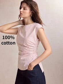 BizChic 條紋圓領上衣，商務正式、約會、日常、度假、秋季、萬聖節、返校、教堂、特殊場合、生日、婚禮賓客、派對、法式復古休閒 - 粉色 - 查看 8