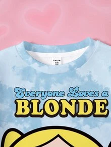 THE POWERPUFF GIRLS X SHEIN 青少年女孩字母卡通圖案休閒日常長袖運動衫 - 白色 - 查看 3