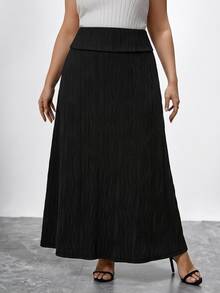 Chikora Textured Fabric Plus Size Skirt Suitable For Spring And Autumn - Black - View 5