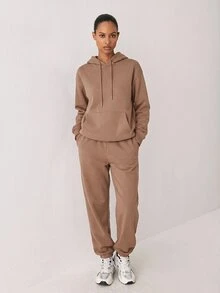 YARNWELL Sweatshirt Lengan Panjang Saku Ukuran Plus Fashion Kasual - Unta - View 2
