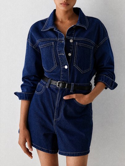 YARNWELL Jaket Denim Kasual Wanita, Musim Gugur