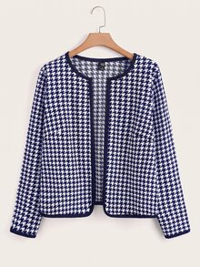 SHEIN Clasi 大尺碼復古優雅長袖粗花呢夾克，適合商務辦公 - 藍白色 - 查看 1
