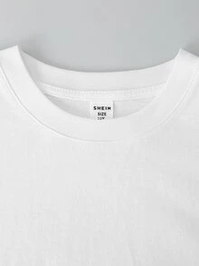 SHEIN 夏季圓領短袖休閒男童素色落肩T恤 - 白色 - 查看 4