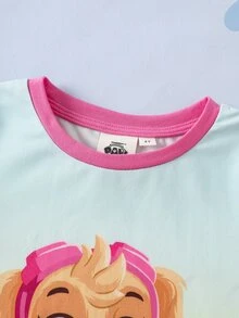 SHEIN | PAW Patrol Young Girl Letter Cartoon Print Casual Daily Short Sleeve T-Shirt - Multicolor - View 4